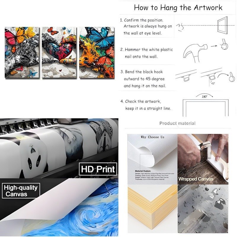 Framed 3pcs Graffiti Holding Hands Love Heart Canvas Wall Art Fashion Love Poster Painting Prints For Home Dining Room Living Room Wall Decor Artwork--Selling On Temu Is Prohibited - Image 3