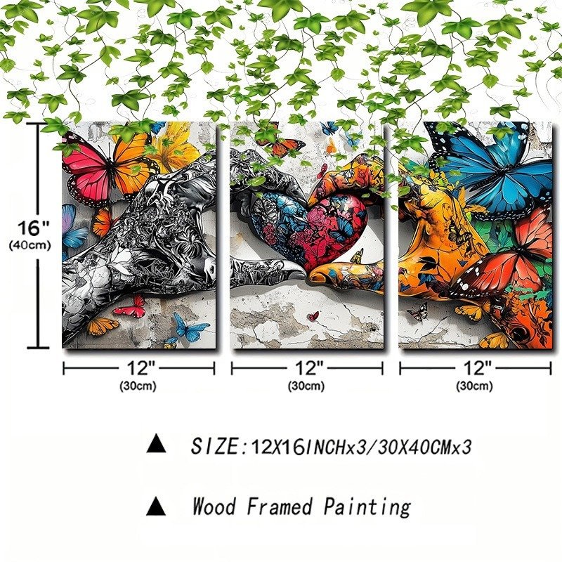 Framed 3pcs Graffiti Holding Hands Love Heart Canvas Wall Art Fashion Love Poster Painting Prints For Home Dining Room Living Room Wall Decor Artwork--Selling On Temu Is Prohibited - Image 7