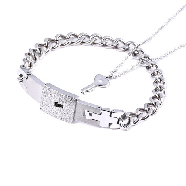 Fashion Jewelry Titanium Steel Couple Love Lock, Bracelet, Key Set, Necklace - Image 9