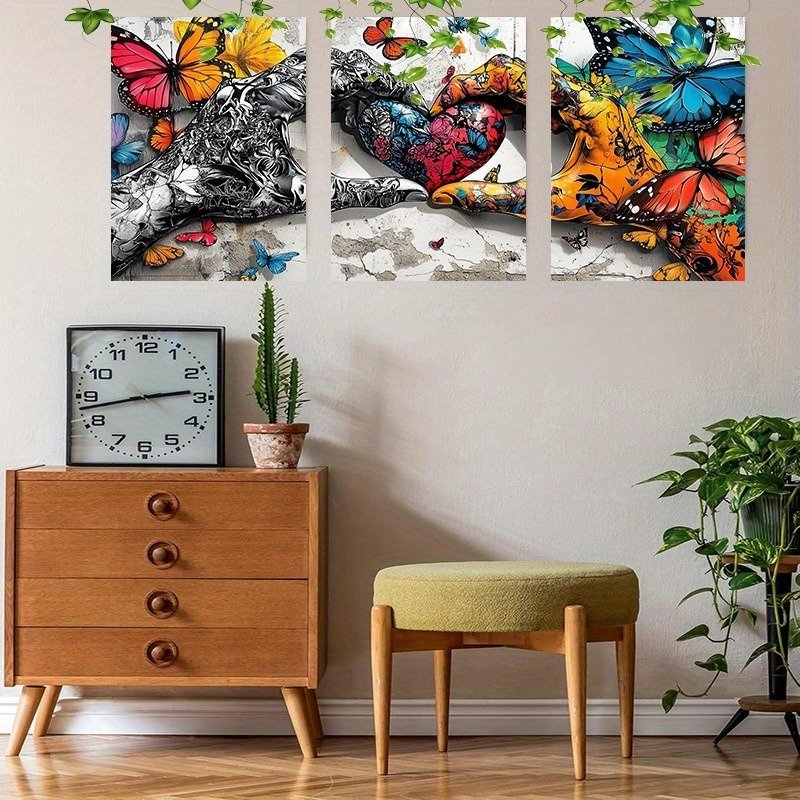 Framed 3pcs Graffiti Holding Hands Love Heart Canvas Wall Art Fashion Love Poster Painting Prints For Home Dining Room Living Room Wall Decor Artwork--Selling On Temu Is Prohibited - Image 2