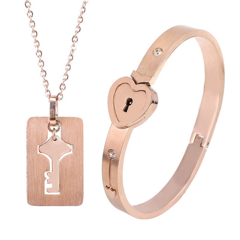 Fashion Jewelry Titanium Steel Couple Love Lock, Bracelet, Key Set, Necklace - Image 4