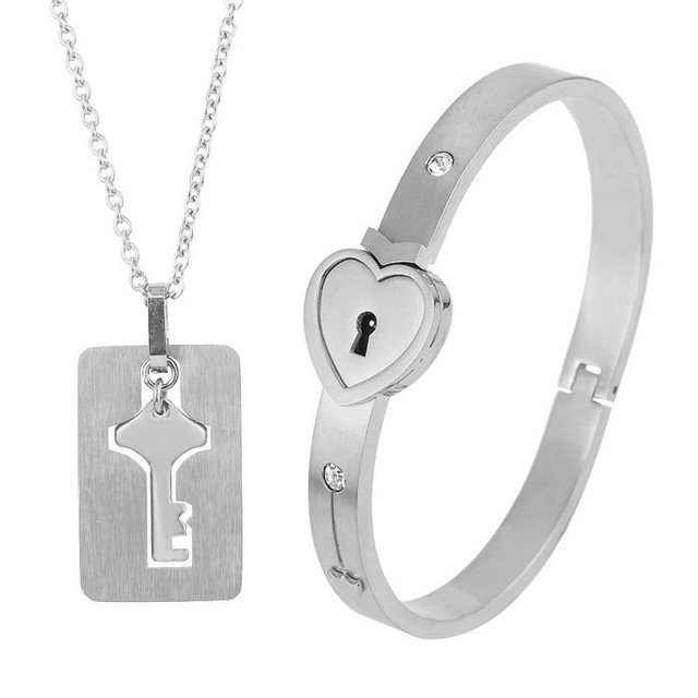 Fashion Jewelry Titanium Steel Couple Love Lock, Bracelet, Key Set, Necklace - Image 2