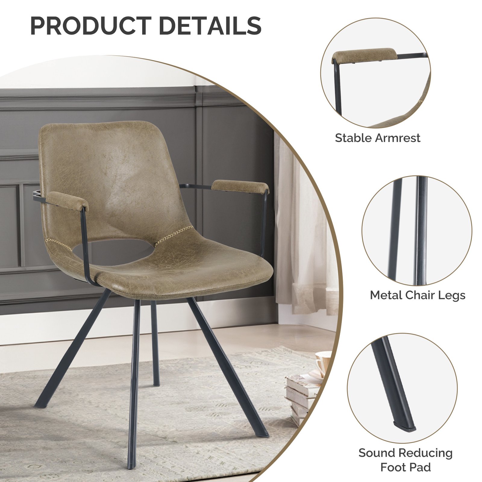 Leather Dining Chairs Set Of 2, Mid-Century Modern Dining Room Chair With Soft Cushions, Kitchen Chairs With Metal Legs For Kitchen, Living Room - Image 9