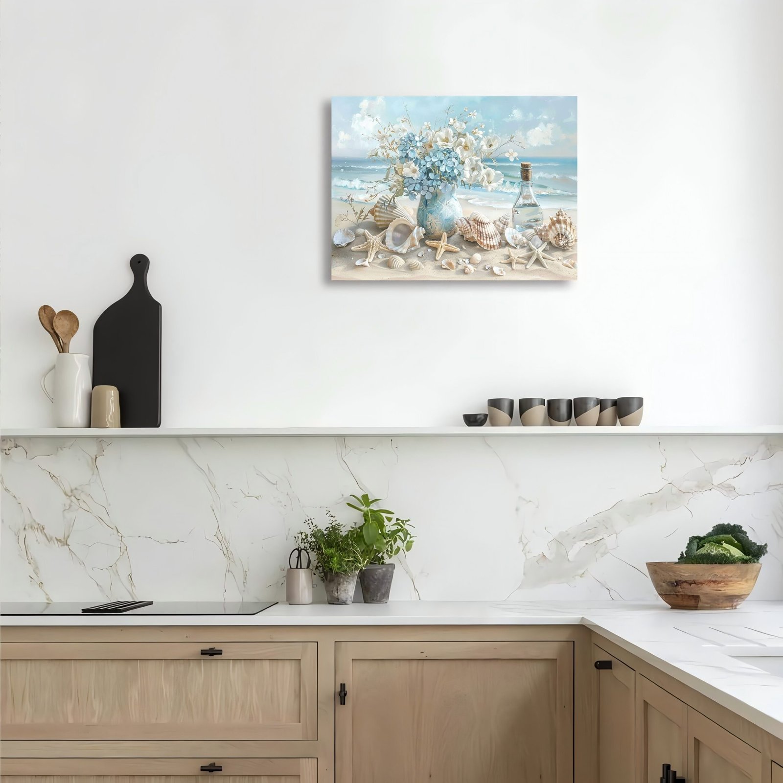 1 Piece Framed Wooden Canvas Painting, One Piece Blue Vase Floral Canvas Print, Wooden Frame Wall Art, Shell And Ocean Theme, Home And Office Decor, Suitable For Living Room, Bedroom, Kitchen, School - Image 5