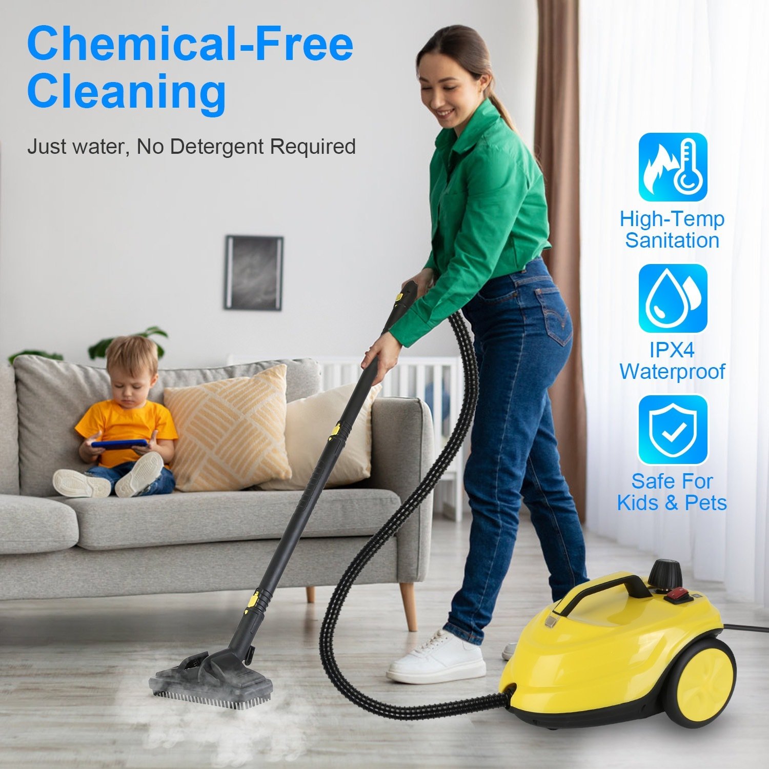 1Pc 1800W Steam Cleaning Machine With Wheels High Temperature And Pressure Steamer Cleaner With 2L Water Tank Stepless Steam Control 15 Accessories - Image 5