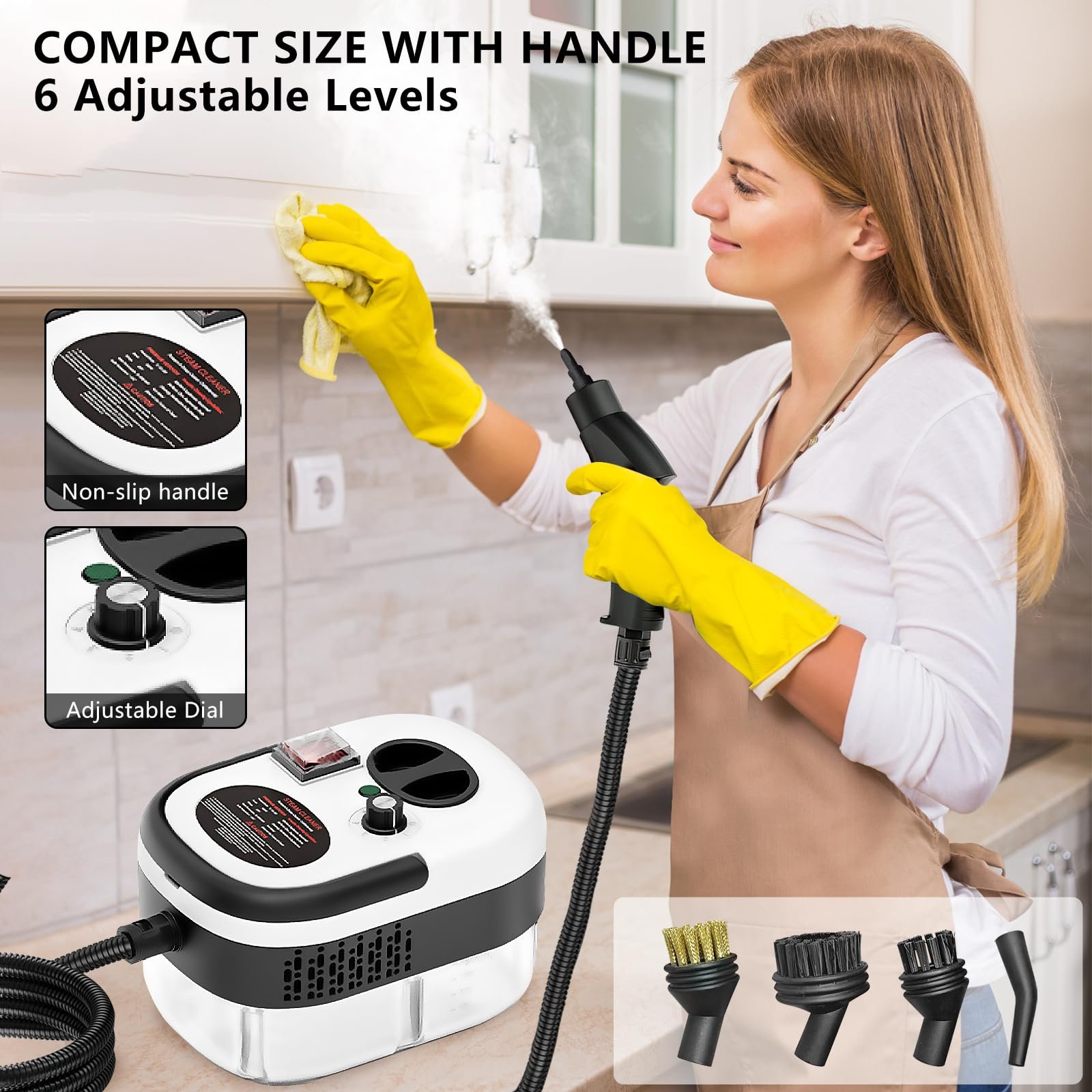 Handheld Steam Cleaner, Steamer For Cleaning, 2500W Pressurized Steam Cleaner With 1.2L Water Tank And 12 Attachments, Portable Steamer Cleaner For Home Car Kitchen Bathroom Furniture Tile Grout - Image 4