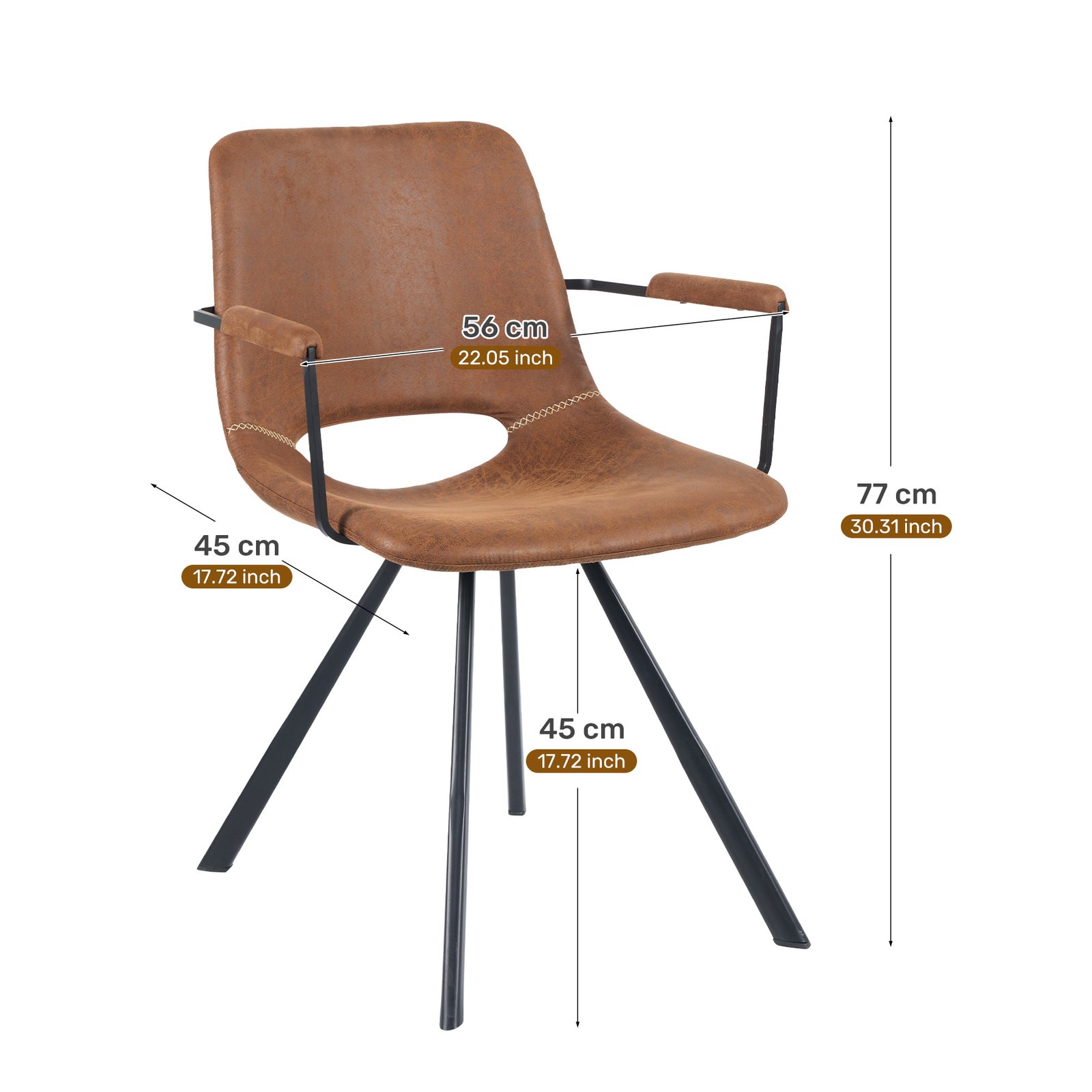 Leather Dining Chairs Set Of 2, Mid-Century Modern Dining Room Chair With Soft Cushions, Kitchen Chairs With Metal Legs For Kitchen, Living Room - Image 4