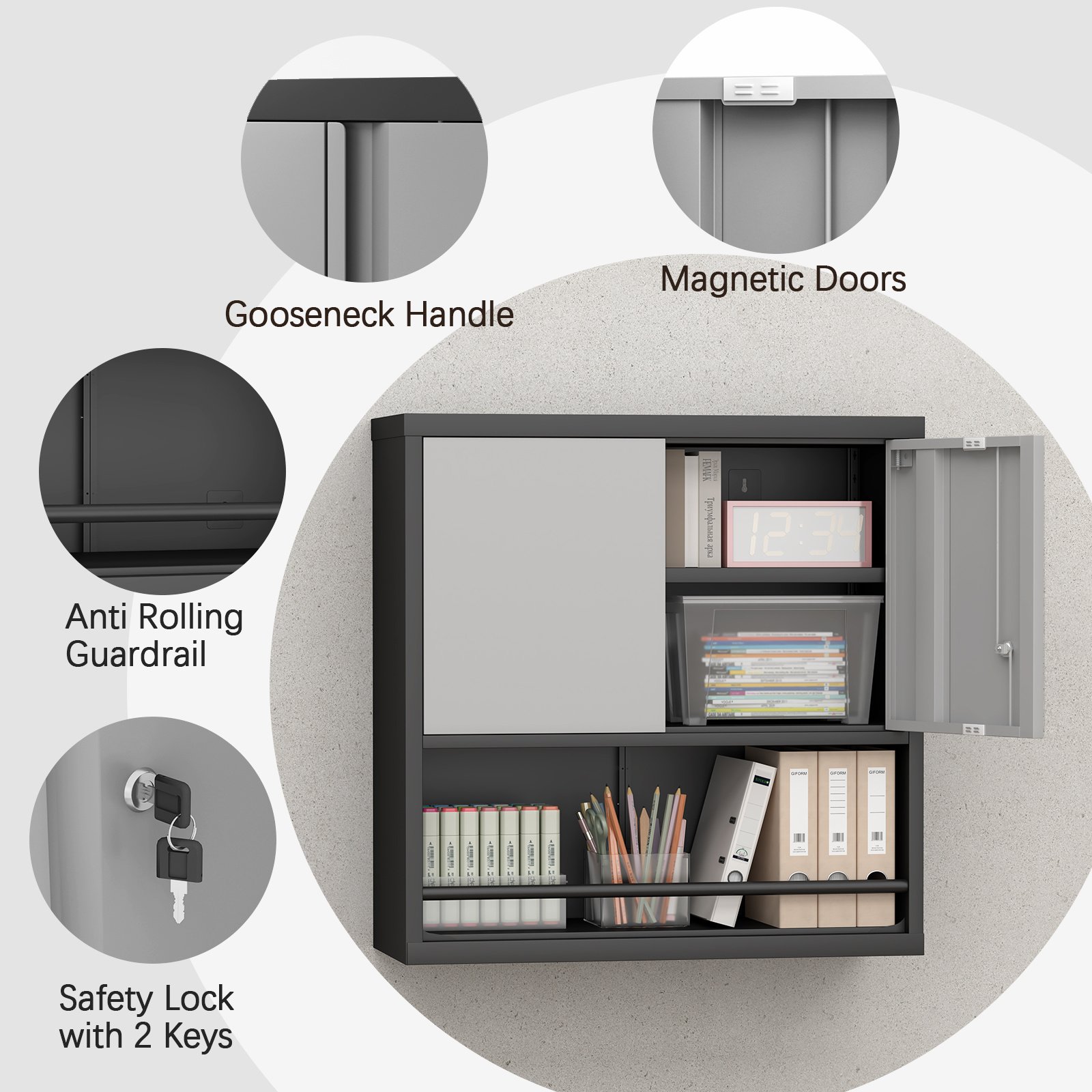 Metal Adjustable 2 Doors Metal Storage Cabinet Kitchen Pantry Cabinet With Adjustable Shelves Tall Steel Cabinet Locker For Kitchen, Living Room, Dining Room And Office - Image 4