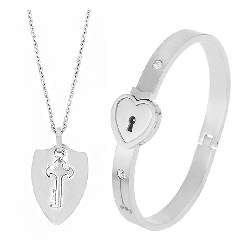 Fashion Jewelry Titanium Steel Couple Love Lock, Bracelet, Key Set, Necklace - Image 3