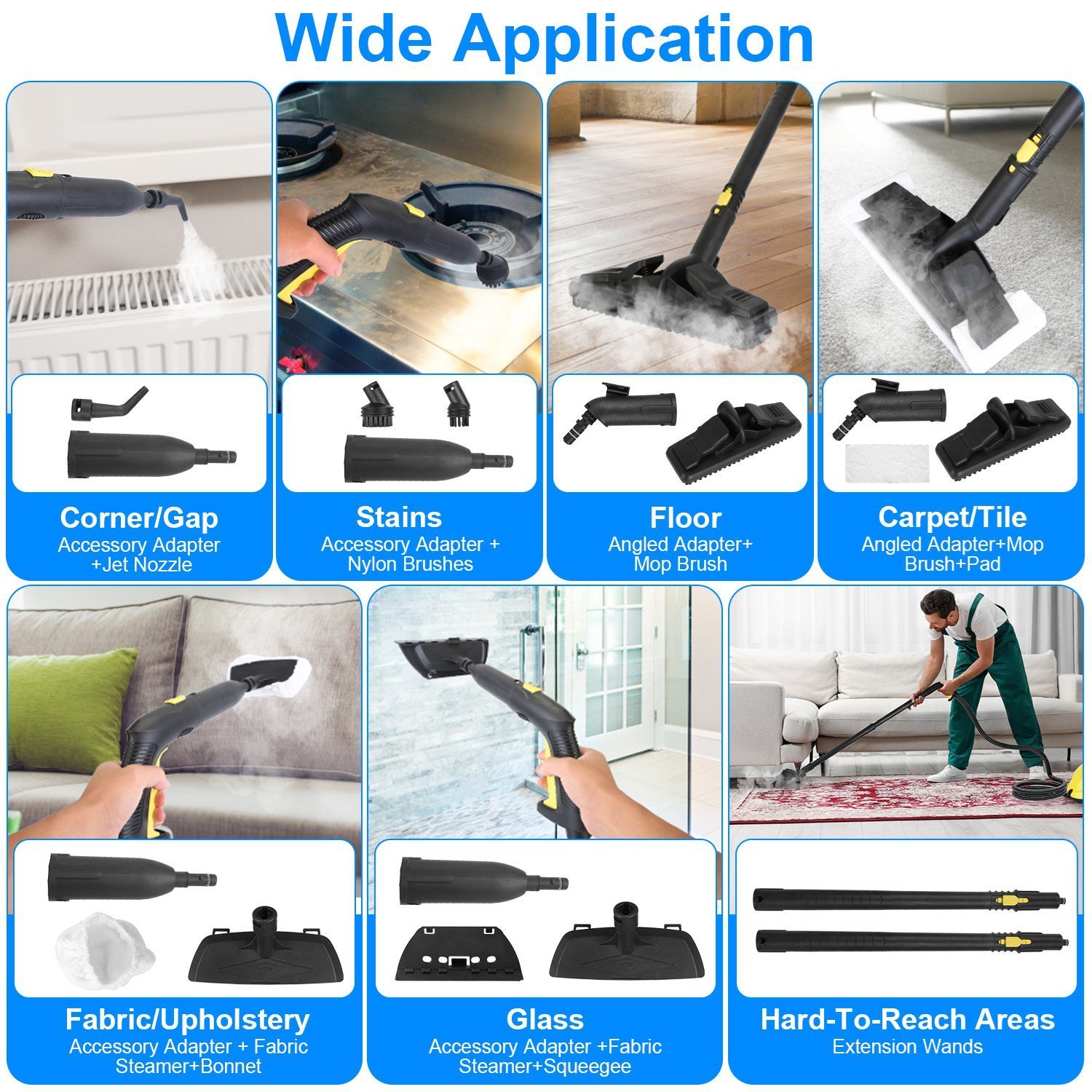 1Pc 1800W Steam Cleaning Machine With Wheels High Temperature And Pressure Steamer Cleaner With 2L Water Tank Stepless Steam Control 15 Accessories - Image 10