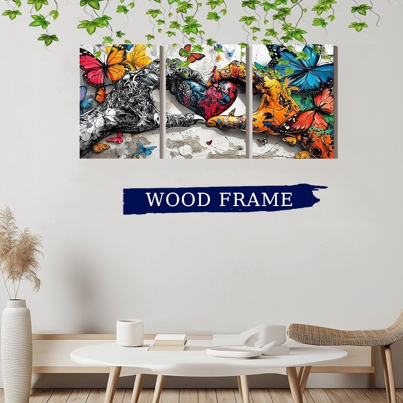 Framed 3pcs Graffiti Holding Hands Love Heart Canvas Wall Art Fashion Love Poster Painting Prints For Home Dining Room Living Room Wall Decor Artwork--Selling On Temu Is Prohibited - Image 4