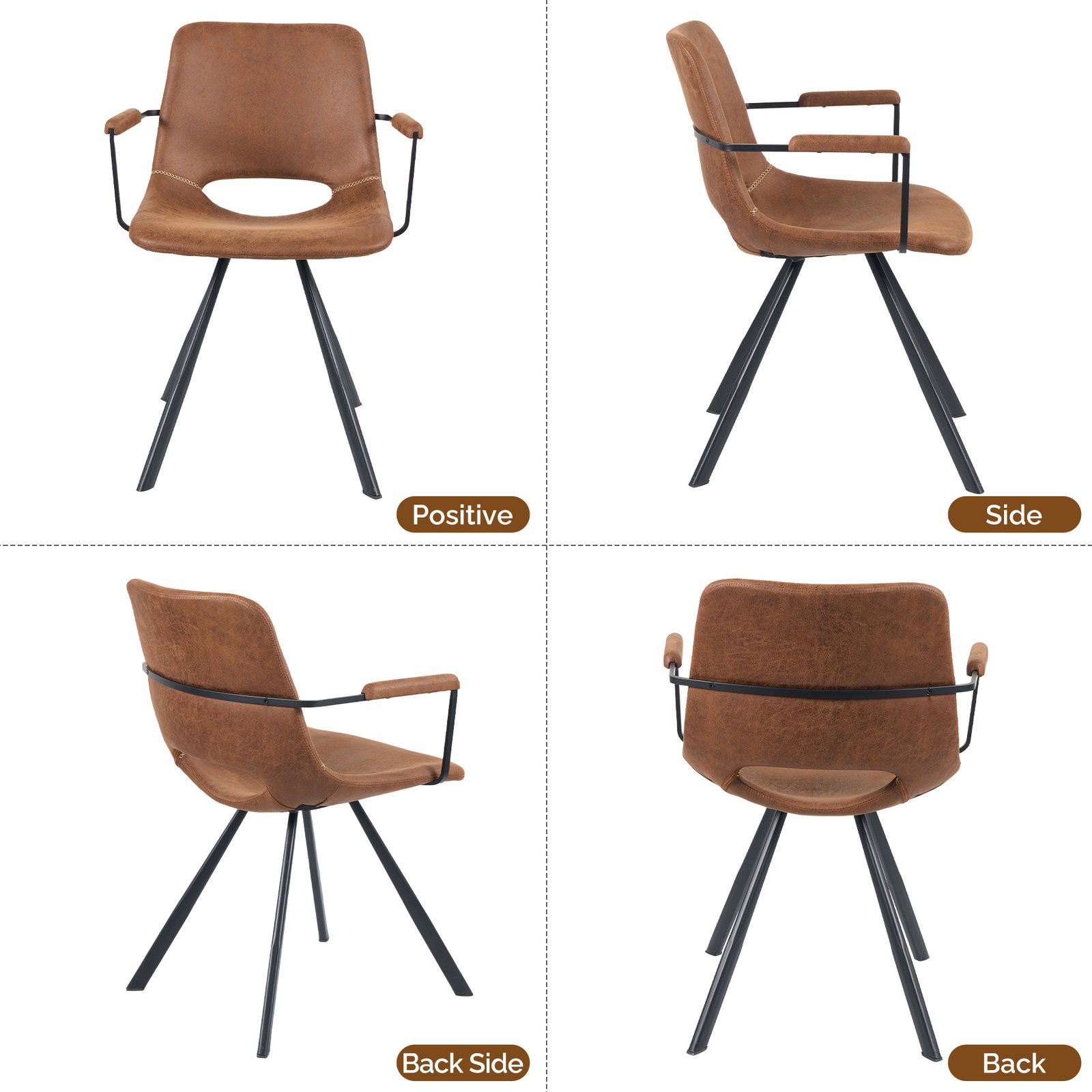 Leather Dining Chairs Set Of 2, Mid-Century Modern Dining Room Chair With Soft Cushions, Kitchen Chairs With Metal Legs For Kitchen, Living Room - Image 6