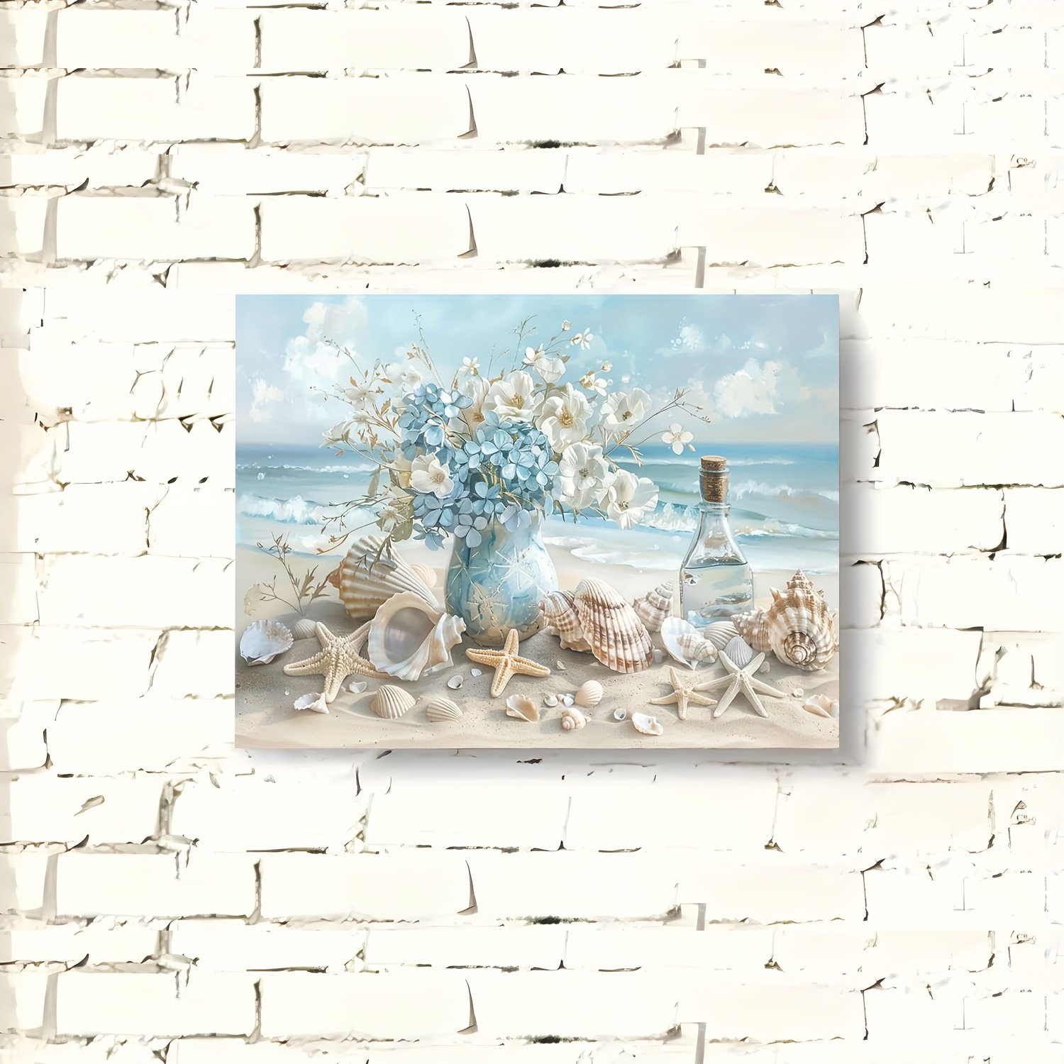 1 Piece Framed Wooden Canvas Painting, One Piece Blue Vase Floral Canvas Print, Wooden Frame Wall Art, Shell And Ocean Theme, Home And Office Decor, Suitable For Living Room, Bedroom, Kitchen, School - Image 3