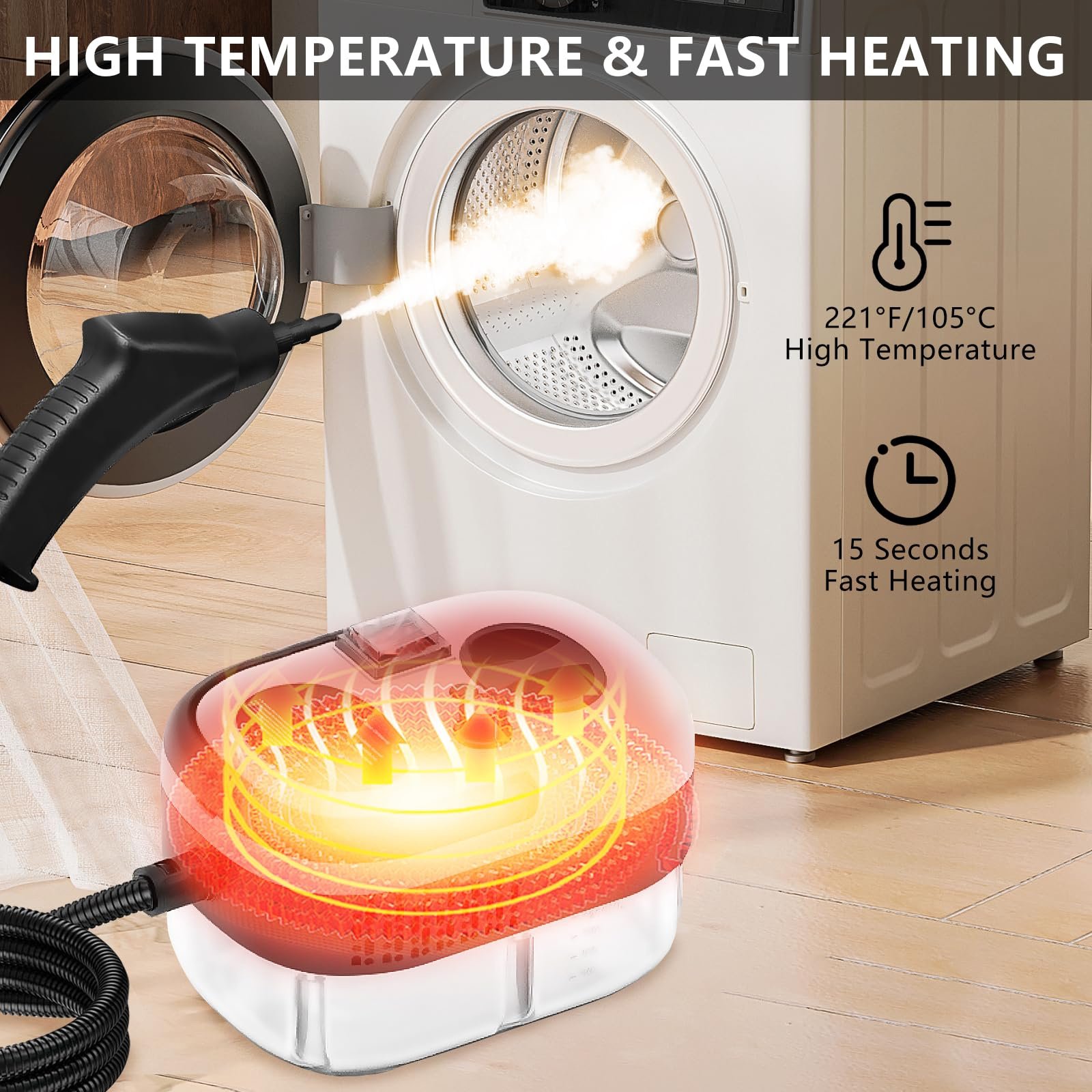 Handheld Steam Cleaner, Steamer For Cleaning, 2500W Pressurized Steam Cleaner With 1.2L Water Tank And 12 Attachments, Portable Steamer Cleaner For Home Car Kitchen Bathroom Furniture Tile Grout - Image 5