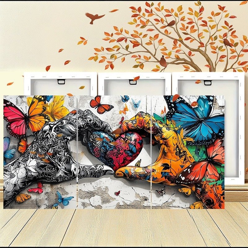Framed 3pcs Graffiti Holding Hands Love Heart Canvas Wall Art Fashion Love Poster Painting Prints For Home Dining Room Living Room Wall Decor Artwork--Selling On Temu Is Prohibited - Image 5
