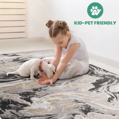 LOOM LUXE Collection 5X7 Grey Abstract Non-Shedding Living Room Bedroom Dining Home Office Stylish And Stain Resistant Area Rug - Image 3