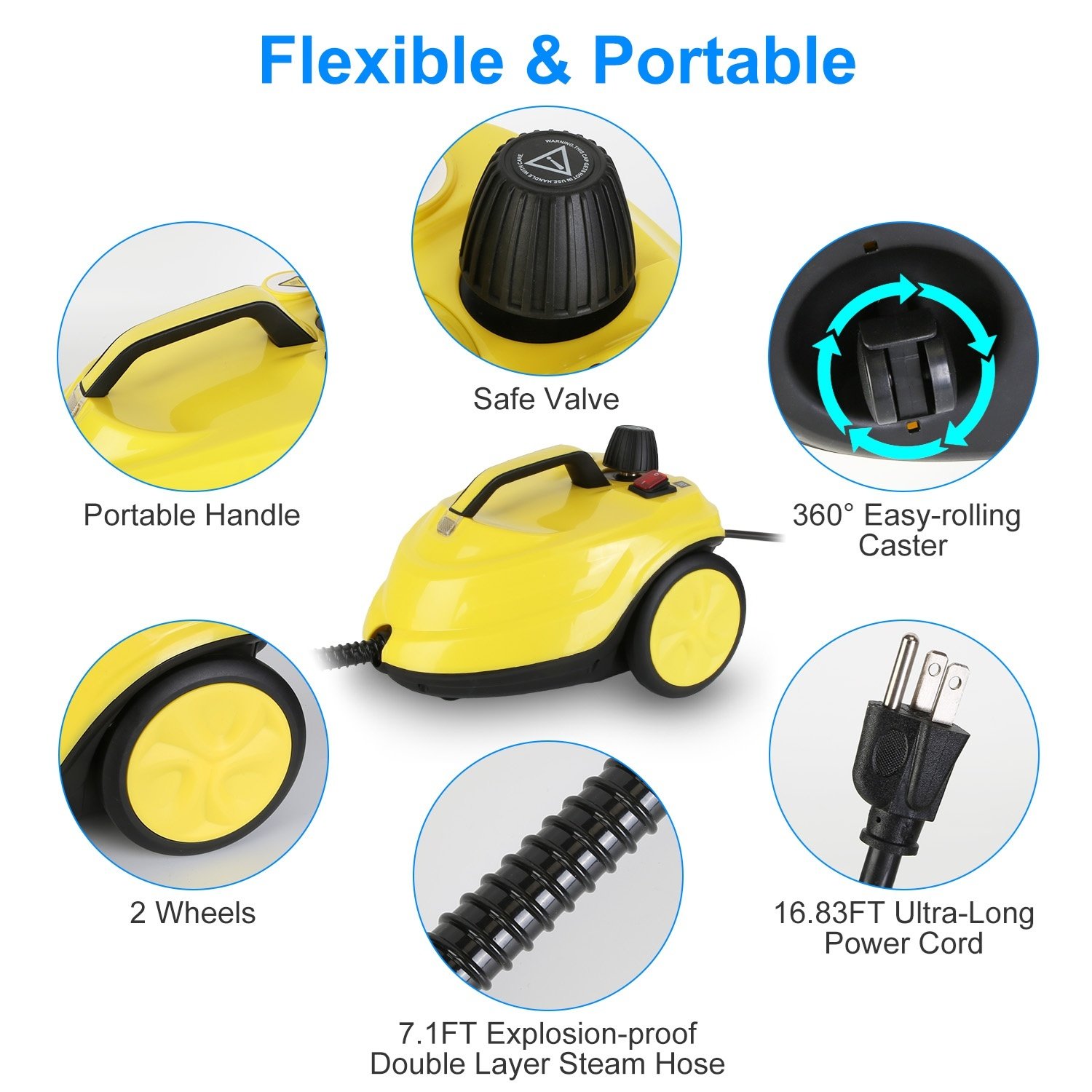 1Pc 1800W Steam Cleaning Machine With Wheels High Temperature And Pressure Steamer Cleaner With 2L Water Tank Stepless Steam Control 15 Accessories - Image 9