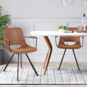 Leather Dining Chairs Set Of 2, Mid-Century Modern Dining Room Chair With Soft Cushions, Kitchen Chairs With Metal Legs For Kitchen, Living Room