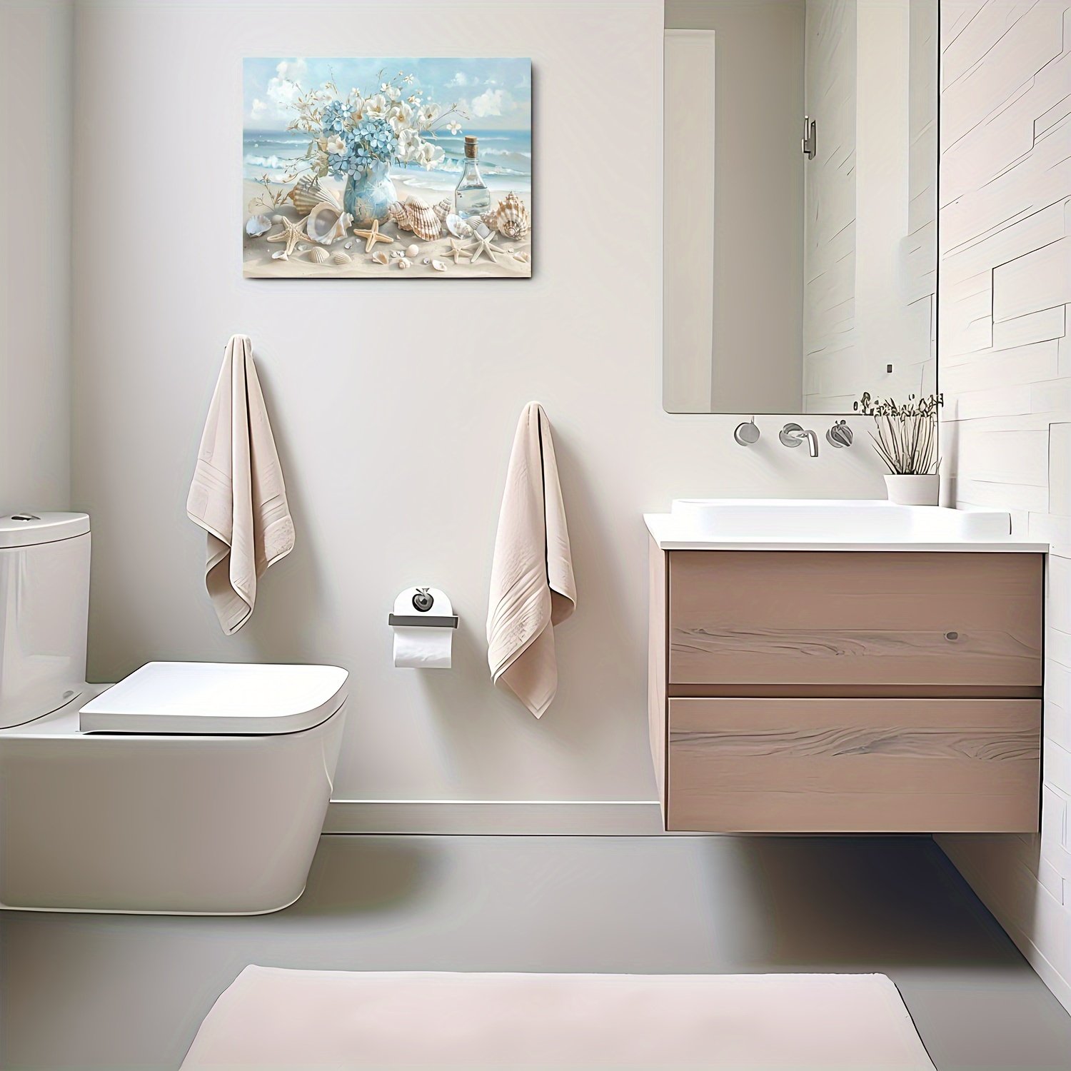 1 Piece Framed Wooden Canvas Painting, One Piece Blue Vase Floral Canvas Print, Wooden Frame Wall Art, Shell And Ocean Theme, Home And Office Decor, Suitable For Living Room, Bedroom, Kitchen, School - Image 4