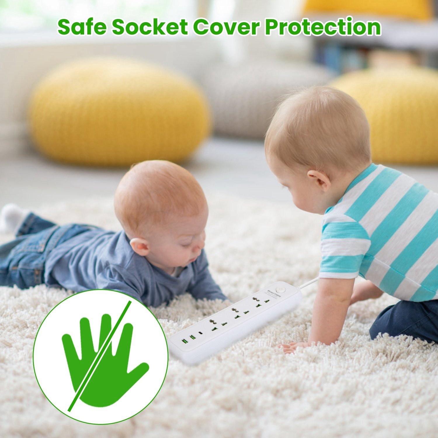 1Pc Power Strip With 6FT Extension Cord 3 AC Outlets And 2 USB A Ports 1 USB C Port 2500W Wall Mount Outlet Extender For Home Office Dorm Travel - Image 5