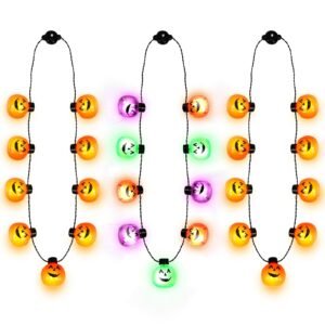 3PCS Halloween Light Up Necklaces, Pumpkin Shaped LED Necklace Halloween Eve Costume Party Accessories 3D Necklace Halloween Accessories For Halloween Party Favors And Supplies