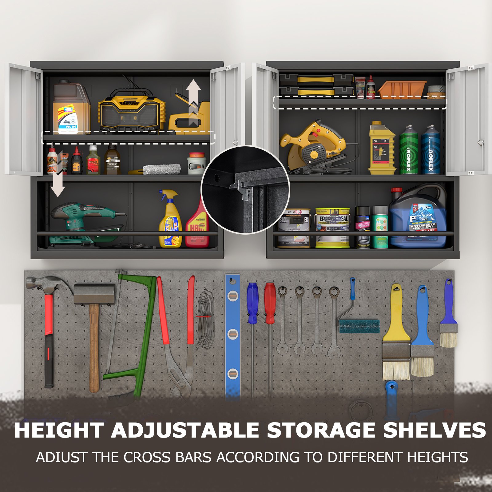 Metal Adjustable 2 Doors Metal Storage Cabinet Kitchen Pantry Cabinet With Adjustable Shelves Tall Steel Cabinet Locker For Kitchen, Living Room, Dining Room And Office - Image 5